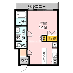 シティハウス内田 2階ワンルームの間取り