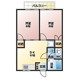 ニューレックアピオン2 2DKの間取図画像