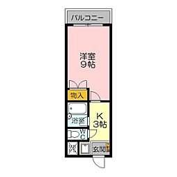 三記マンション灘 1Kの間取図画像