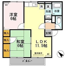 エスポワール三柳A 2LDKの間取図画像