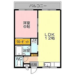 レックタウン・ラルジュ 1LDKの間取図画像