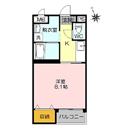 三記マンションうちまち 1Kの間取図画像