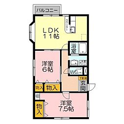 アイリスクシマB 2LDKの間取図画像