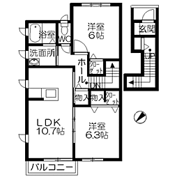 グランドール新開 2LDKの間取図画像
