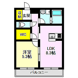 ハーベストプレイス 1階1LDKの間取り