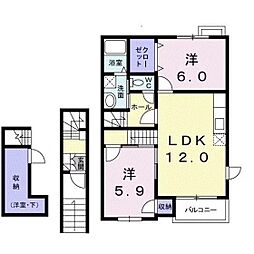 パインヴィレッジA 2LDKの間取図画像