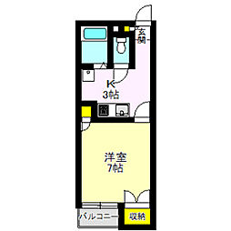 ハーベスト綿貫第3 1Kの間取図画像