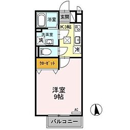 グランモンターニュ 1階1Kの間取り