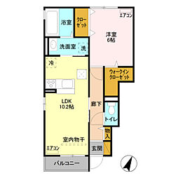 ヴァンヴェール 1階1LDKの間取り