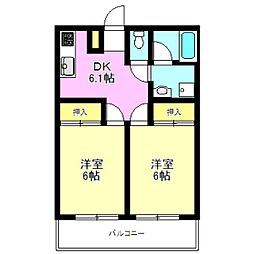 カーサ芝塚 2DKの間取図画像