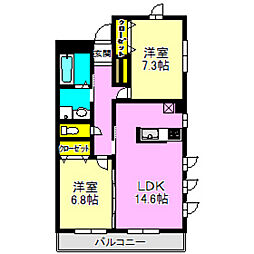 プレミアムツイン高崎弐番館 2LDKの間取図画像