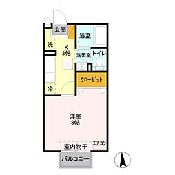 アンジェリークA 1Kの間取図画像