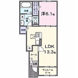 パークアクシス藤岡・E 1LDKの間取図画像