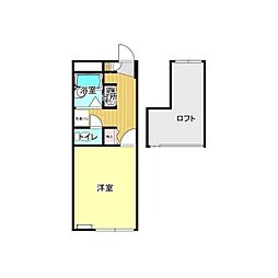 タノシ荘フラット 2階1Kの間取り