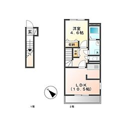 コモド　ピノ　IV 2階1LDKの間取り