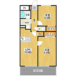 ハッピーヒルズ 2LDKの間取図画像