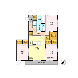 プリムヴェール二の宮 3LDKの間取図画像
