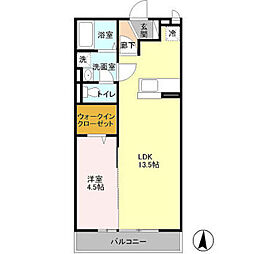 エムヒルズB 1LDKの間取図画像