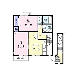 ボヌール・シャンテ 2DKの間取図画像