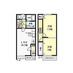 クレール2 2LDKの間取図画像