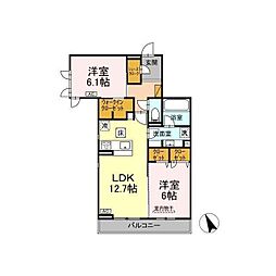 D-Invest陣場 B 2LDKの間取図画像