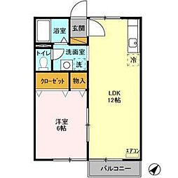 らぽーる・梅園B 1LDKの間取図画像