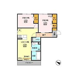 ラヴィーヌみどりの 2LDKの間取図画像