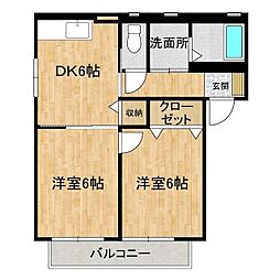 グランシードA 1階2DKの間取り