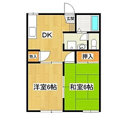 クローバーハウス Ａ棟 1階2DKの間取り