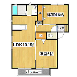 カーサソレアードF 2LDKの間取図画像