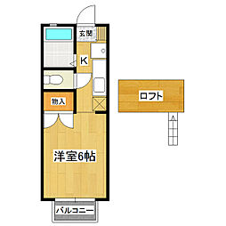 シマダハイツA 1Kの間取図画像