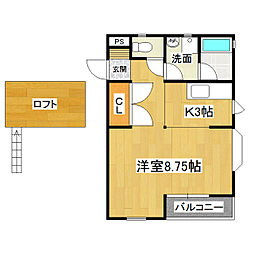 ハッピーコートB 1Kの間取図画像