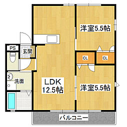 ディアコートC 2LDKの間取図画像