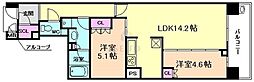 ローレルタワー梅田ウエスト 2LDKの間取図画像