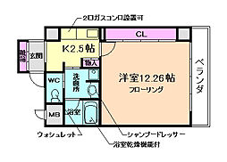アーバンヴュー横山 8階1Kの間取り