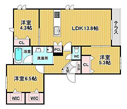 豊中市岡上の町1丁目マンション 3LDKの間取図画像