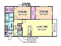 パレドール住吉 2LDKの間取図画像