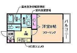 リアコート石橋2 1Kの間取図画像