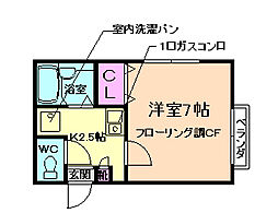 メゾンボヌール 1Kの間取図画像