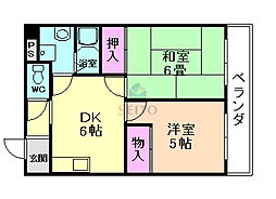 モンリベルテ野中 2DKの間取図画像