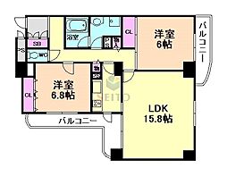 グランツ新大阪 2LDKの間取図画像