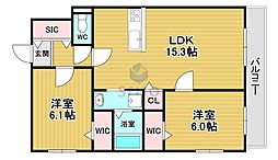 豊中市上野西1丁目アパート 2LDKの間取図画像