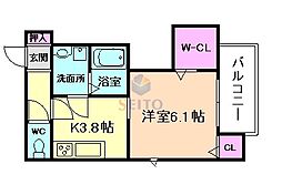 アルバス上野東 1Kの間取図画像