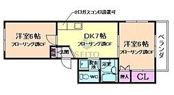 エクレール豊中 2DKの間取図画像