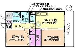 アルカディア箕輪 2DKの間取図画像