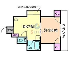 レジデンスエイト 1DKの間取図画像