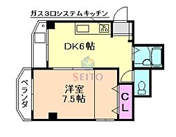 ヴィラ夕日丘 1DKの間取図画像