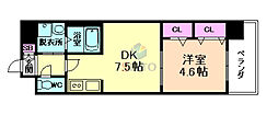 ラドゥセール豊中南 1DKの間取図画像