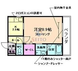 カーサビアンゴ 1Kの間取図画像