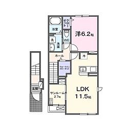 カレントヴィラVII　B 2階1LDKの間取り
